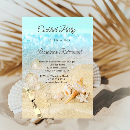 Strand zeeschelpen ballonnen, wijn pensioen kaart