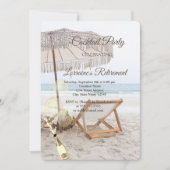 Strand zeeschelpen ballonnen, wijn stoel pensioen kaart (Voorkant)