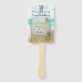 Strand zeeschelpen Bericht in een fles bruiloft Handwaaier (Voorkant)