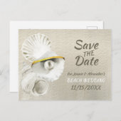 Strand Zeeschelpen op Silvery Pearl Save the Date Aankondigingskaart (Voorkant / Achterkant)