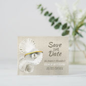 Strand Zeeschelpen op Silvery Pearl Save the Date Aankondigingskaart (Staand voorkant)