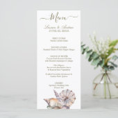 Strand zeeschelpen | Waterverf nautische bruiloft Menu (Staand voorkant)