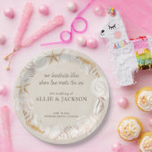 Strand Zeeschelpen Zand Liefde Zee Bruiloft Papieren Bordje (Feest)