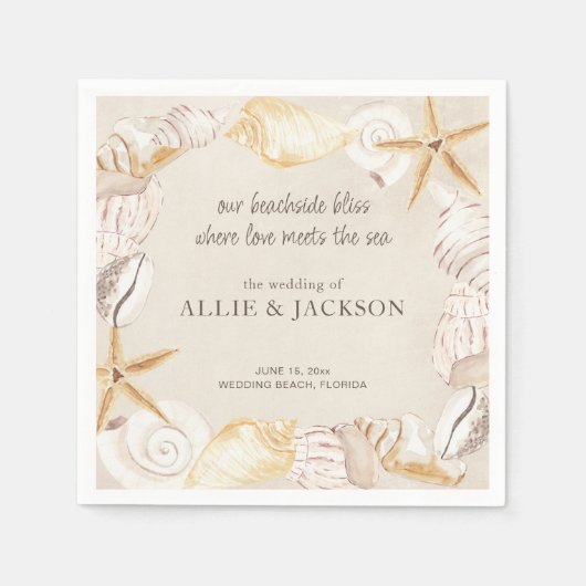 Strand Zeeschelpen Zand Liefde Zee Bruiloft Servet (Voorkant)
