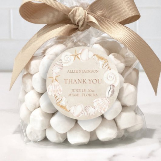 Strand Zeeschelpen Zand Seaside Bruiloft Dank u Ronde Sticker