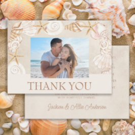 Strand Zeeschelpen Zand Seaside Bruiloft Foto Bedankkaart