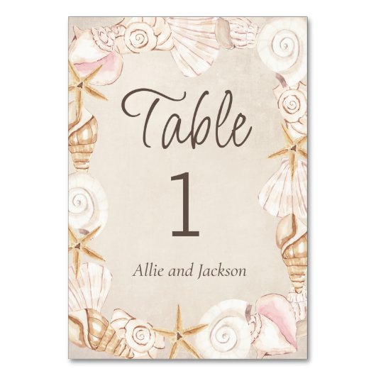 Strand Zeeschelpen Zand Seaside Bruiloft Receptie Kaart (Voorkant)