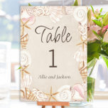 Strand Zeeschelpen Zand Seaside Bruiloft Receptie Kaart<br><div class="desc">Zandkleurige strand bruiloft receptie Tafelnummer kaart ingelijst met prachtige schelpen. Personaliseer één kaart voor elke tafel. Bedrukt op de voor- en achterkant zodat uw nummer van beide kanten kan worden gezien. Neem contact met mij op voor hulp bij uw aanpassingen of om extra matching of coördinatie van Zazzle producten voor...</div>