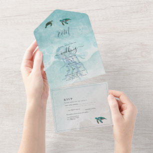 Strand Zeeschildpad Bestemming Trouw RSVP MENU All In One Uitnodiging