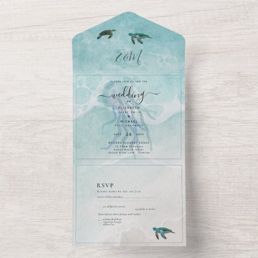 Strand Zeeschildpad Bestemming Trouwfeest RSVP MEN All In One Uitnodiging (Binnen)