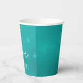 Strand zeester aqua blauw paar namen bruiloft papieren bekers (Links)