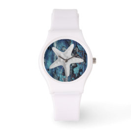 Strand Zeester Blauw Rustiek Wit Polshorloge Horloge