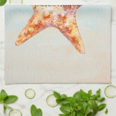 Strand Zeester Blauwe Oceaan Waterverf Theedoek (Gevouwen)