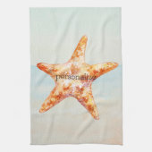 Strand Zeester Blauwe Oceaan Waterverf Theedoek (Verticaal)