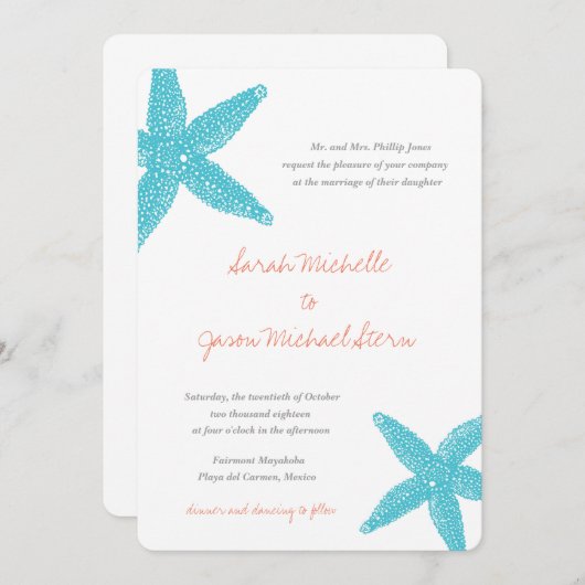 Strand Zeester bruiloft uitnodiging (Voorkant / Achterkant)