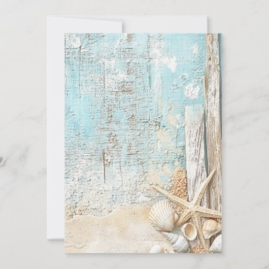 Strand zeester drijfhout bruiloft save the date (Achterkant)