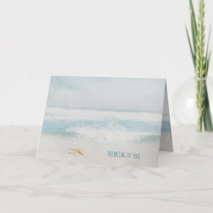 Strand zeester en branding aquarel kaart