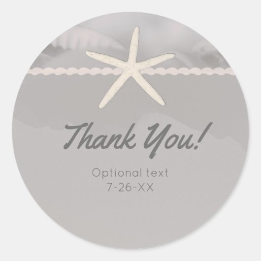 Strand Zeester Grijs Chique Elegant Bruiloft Favor Ronde Sticker (Voorkant)