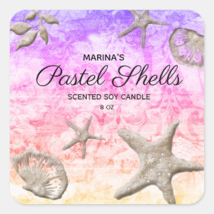 Strand Zeester Kaars Pastel Schelpen Vierkante Sti Sticker