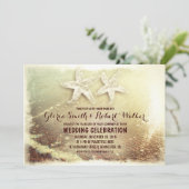 Strand zeester paar en zee golf strand bruiloft kaart (Staand voorkant)