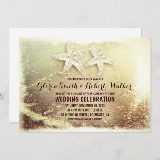 Strand zeester paar en zee golf strand bruiloft kaart (Voorkant / Achterkant)