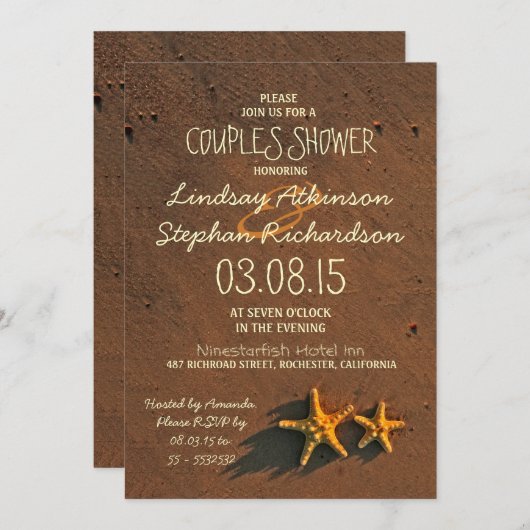 Strand Zeester paar koppels douche uitnodigingen (Voorkant / Achterkant)