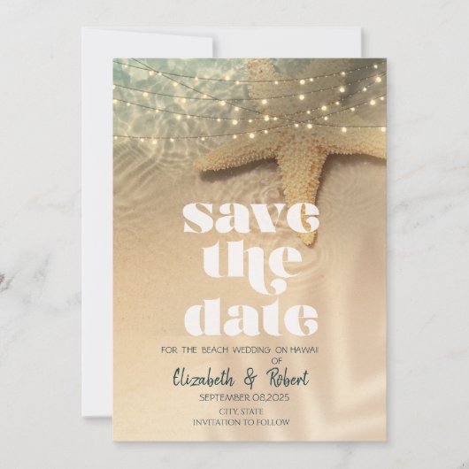Strand Zeester Slingerlichten Save The Date (Voorkant)