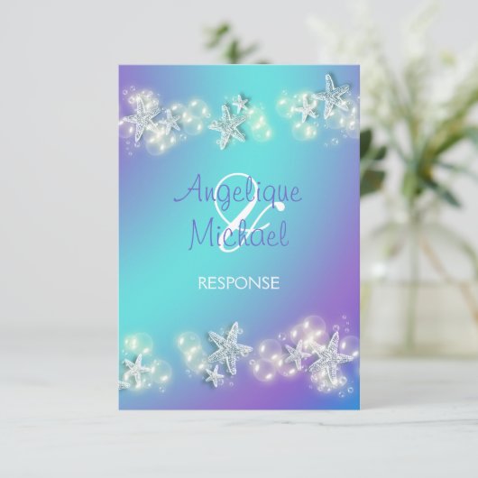 Strand zeesterren rsvp reactie bruiloft (Staand voorkant)