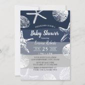 Strand Zeesterren & schelpen Navy Blue Baby shower Kaart (Voorkant)
