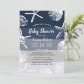Strand Zeesterren & schelpen Navy Blue Baby shower Kaart (Staand voorkant)