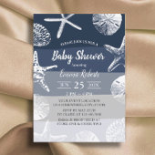 Strand Zeesterren & schelpen Navy Blue Baby shower Kaart