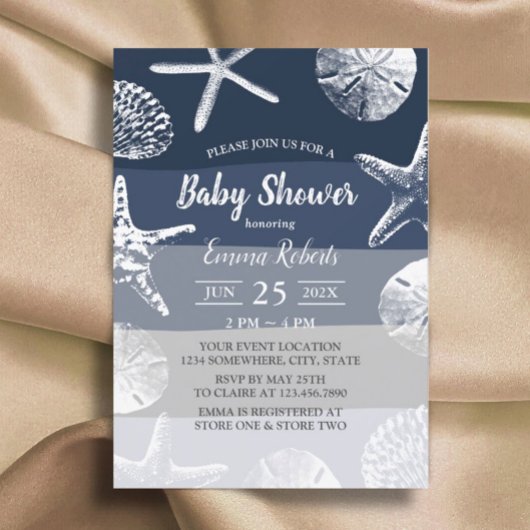 Strand Zeesterren & schelpen Navy Blue Baby shower Kaart