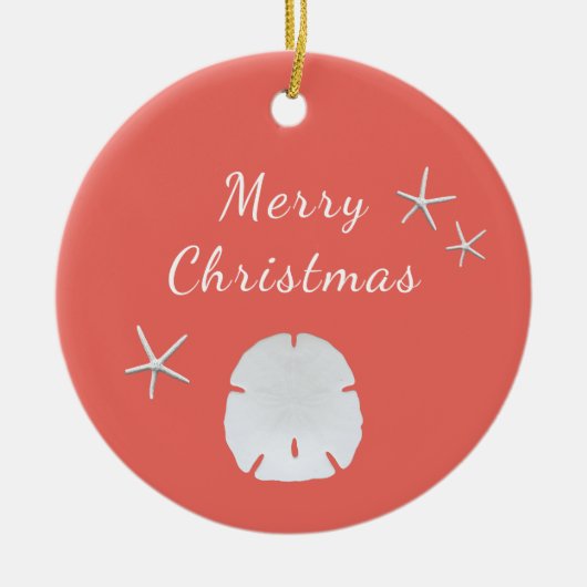 Strand Zeesterren Zand Dollar Perzik Kerstmis Keramisch Ornament (Voorkant)