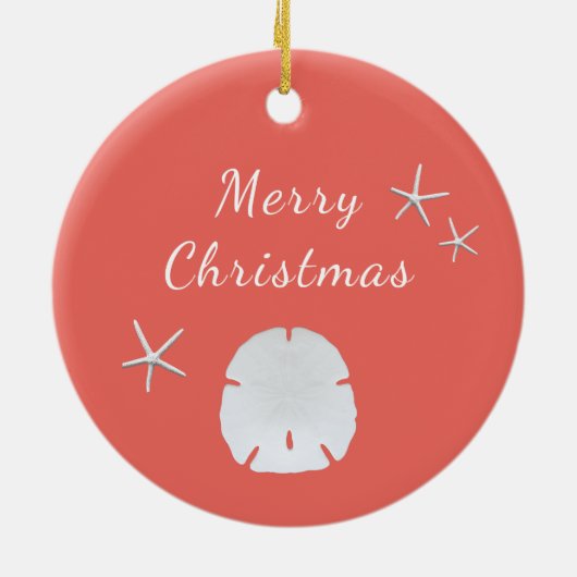 Strand Zeesterren Zand Dollar Perzik Kerstmis Keramisch Ornament (Achterkant)