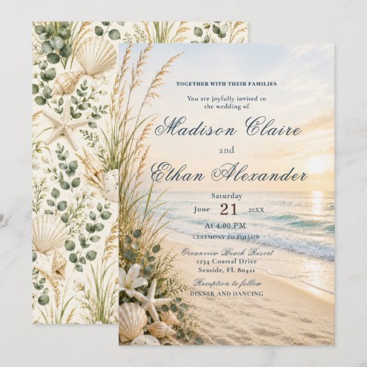 Strand Zeewedding Uitnodiging (Voorkant / Achterkant)