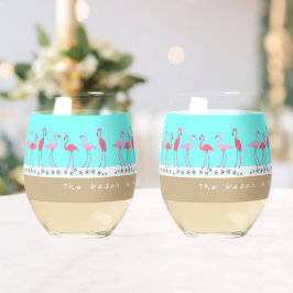 Strand Zegt Flamingo's Wijnglas Zonder Voet