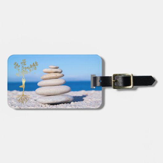 Strand, Zen Stenen,Gouden Boom Silhouet Bagagelabel (Voorkant horizontaal)