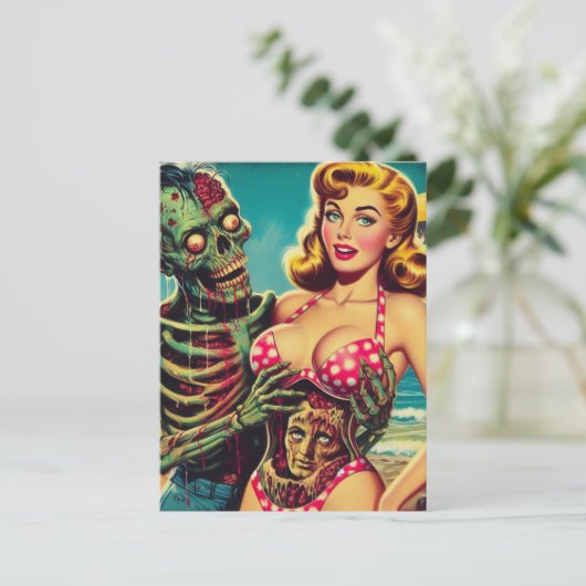 strand zombie meisje briefkaart (Staand voorkant)