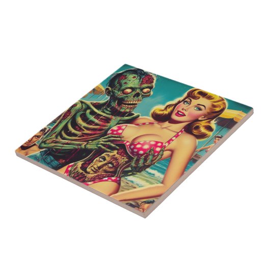 strand zombie meisje tegeltje (Zijkant)