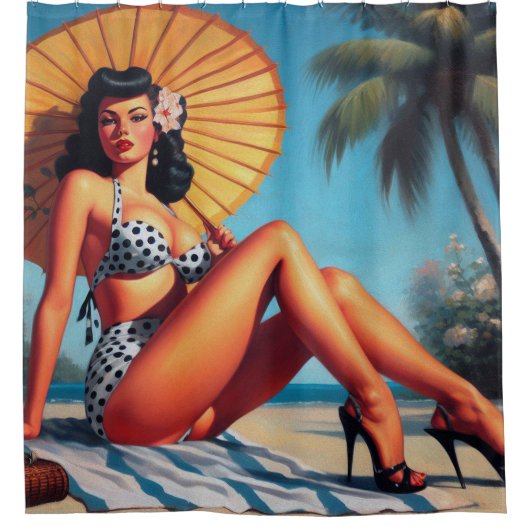 Strand Zomer Classic Pin Up Douchegordijn (Voorkant)