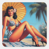 Strand Zomer Classic Pin Up Vierkante Sticker (Voorkant)