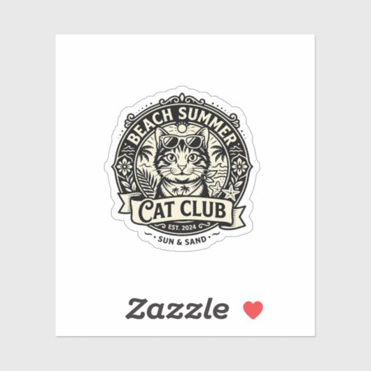 Strand Zomer Kat Grappige Kat Grafisch - Strand Zo Sticker (Vel)