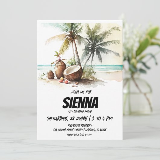 Strand Zomer Party uitnodiging (Staand voorkant)