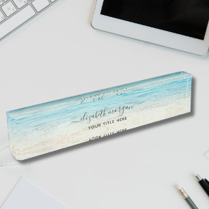 Strand Zomer Persoonlijke Blauwe Script Elegant Naambordje