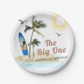 Strand Zomer Surf 1e Verjaardag 7" Ronde Papieren Bordje (Voorkant)