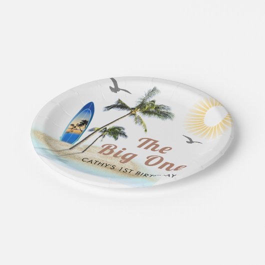 Strand Zomer Surf 1e Verjaardag 7" Ronde Papieren Bordje (Gekanteld)