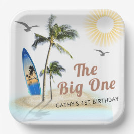 Strand Zomer Surf 1e Verjaardag 9" Plein Papieren Bordje