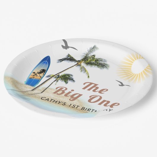 Strand Zomer Surf 1e Verjaardag 9" Ronde Papieren Bordje (Gekanteld)