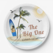 Strand Zomer Surf 1e Verjaardag 9" Ronde Papieren Bordje (Voorkant)