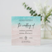 Strand Zomer Waterverf Vierkant Bruiloft Uitnodigi Kaart (Staand voorkant)